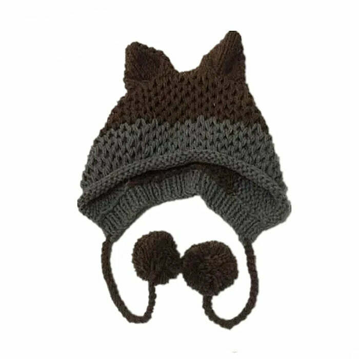 Y2K Fashion Fox Ears Crochet Hat - Trendy 2000s Style Accessory