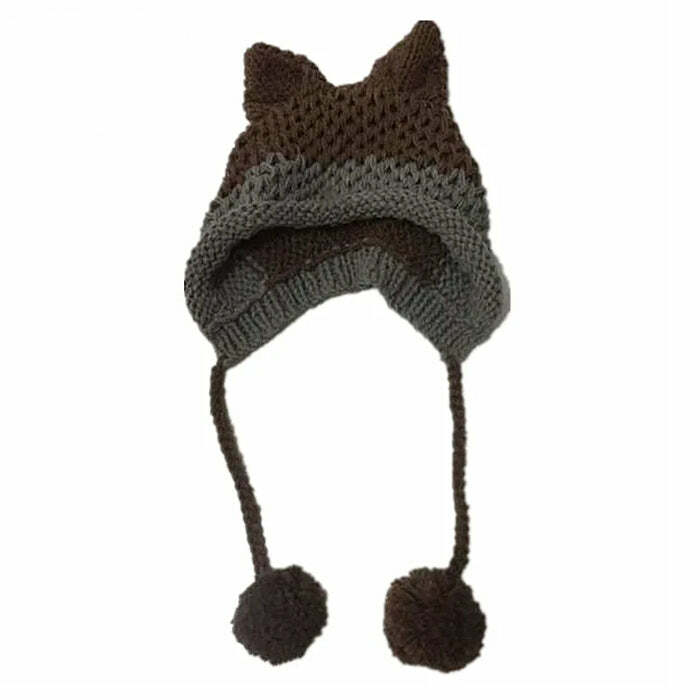 Y2K Fashion Fox Ears Crochet Hat - Trendy 2000s Style Accessory