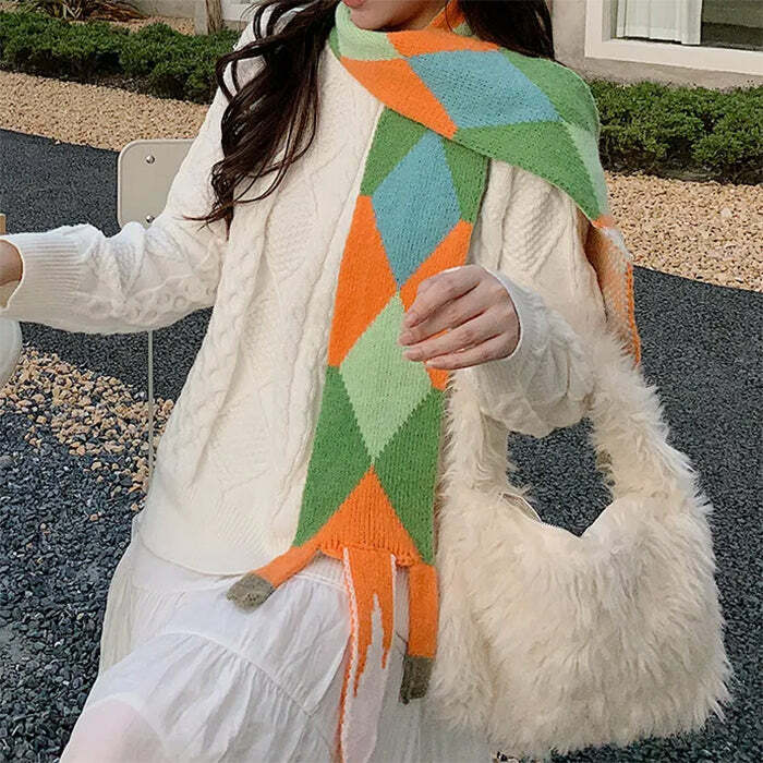 Y2K Fashion Fox Knitted Scarf - Trendy 2000s Style Accessory