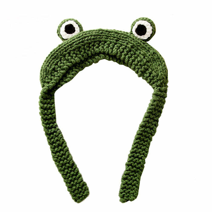 Y2K Fashion Frog Crochet Hat - Trendy 2000s Style Accessory