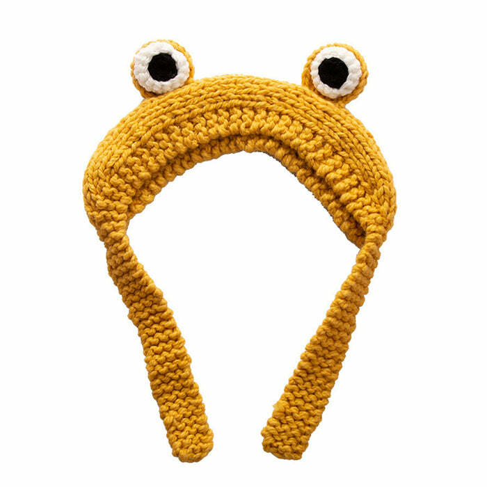 Y2K Fashion Frog Crochet Hat - Trendy 2000s Style Accessory