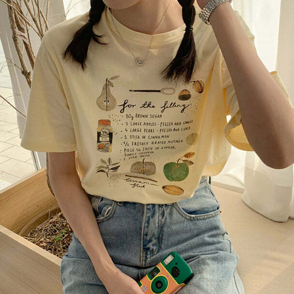 Y2K Fashion Fruit Pie Filling Tee - Trendy 2000s Style Top