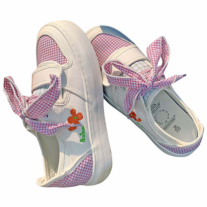 Y2K Fashion Gingham Sneakers: Trendy 2000s Style Footwear for Women