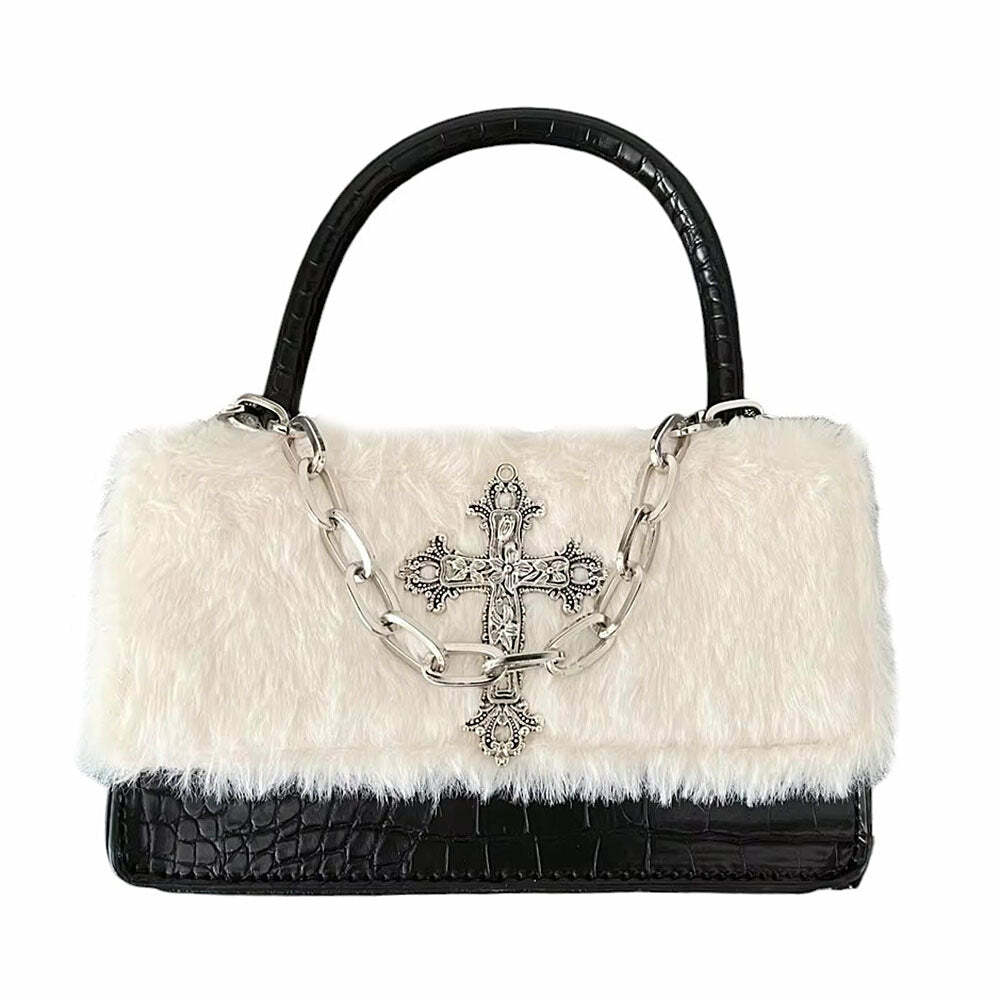 Y2K Fashion Gothic Aesthetic Fuzzy Bag - Trendy 2000s Style Accessory