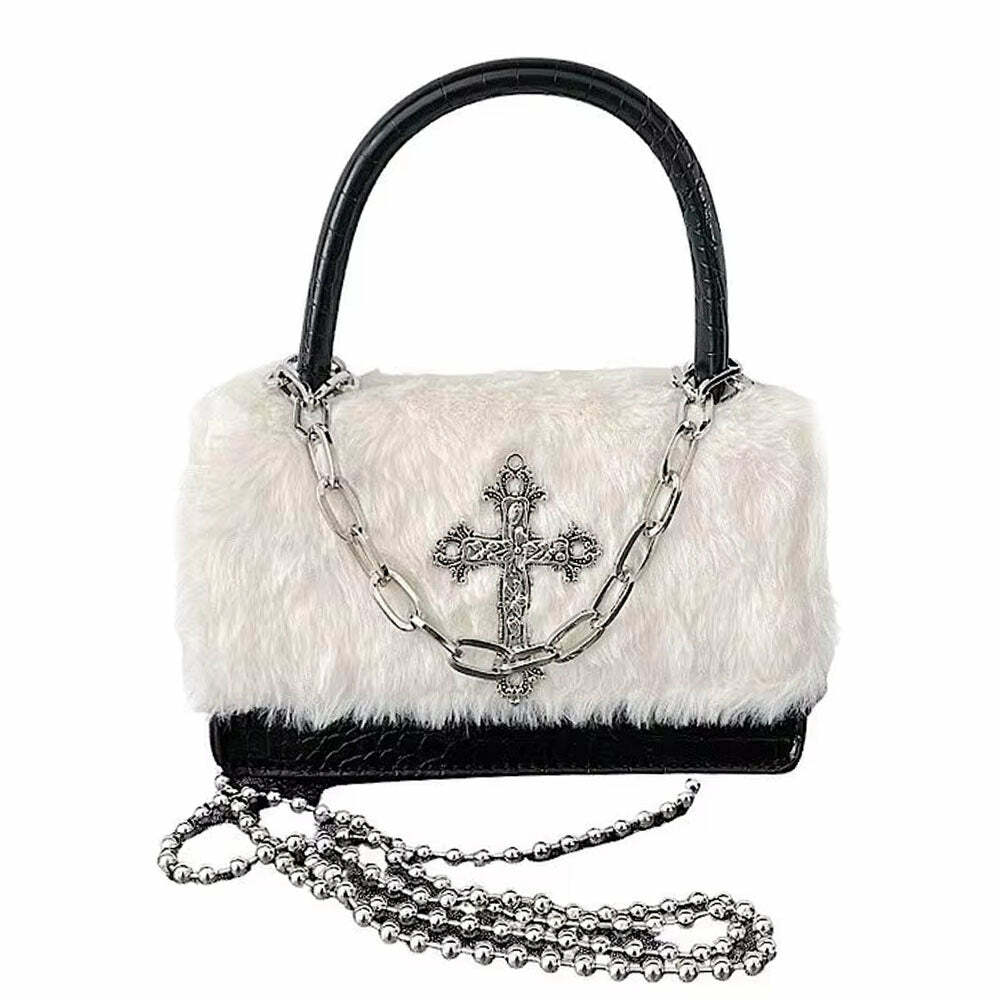 Y2K Fashion Gothic Aesthetic Fuzzy Bag - Trendy 2000s Style Accessory