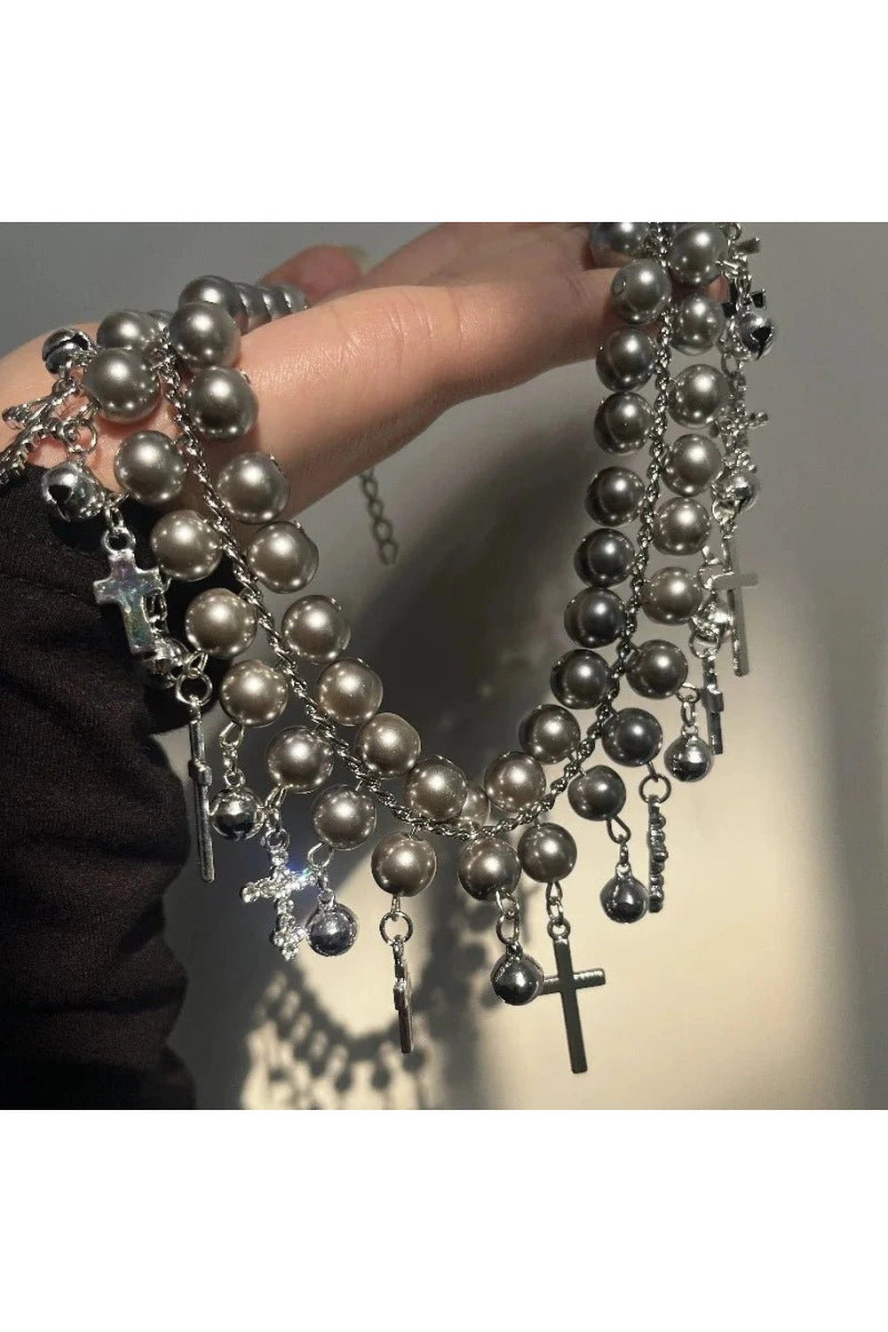 Y2K Fashion Gothic Cross Pearl Choker - 2000s Style Statement Accessory