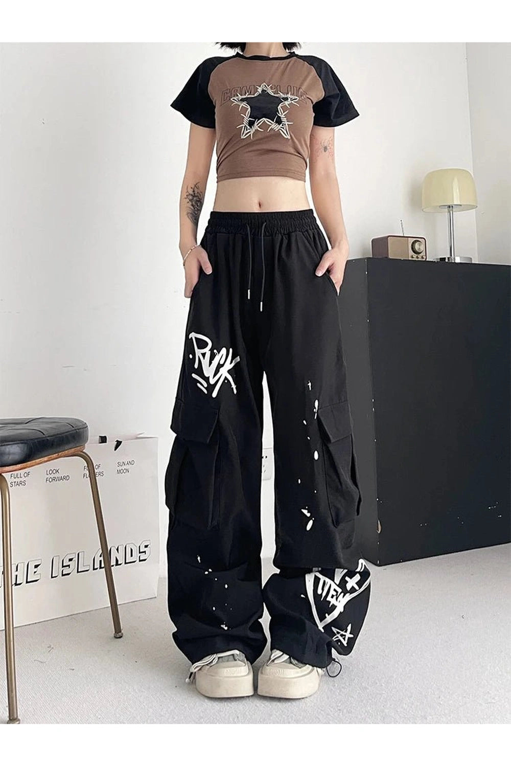 Y2K Fashion Graffiti Street Cargo Pants - Trendy 2000s Style Outfit