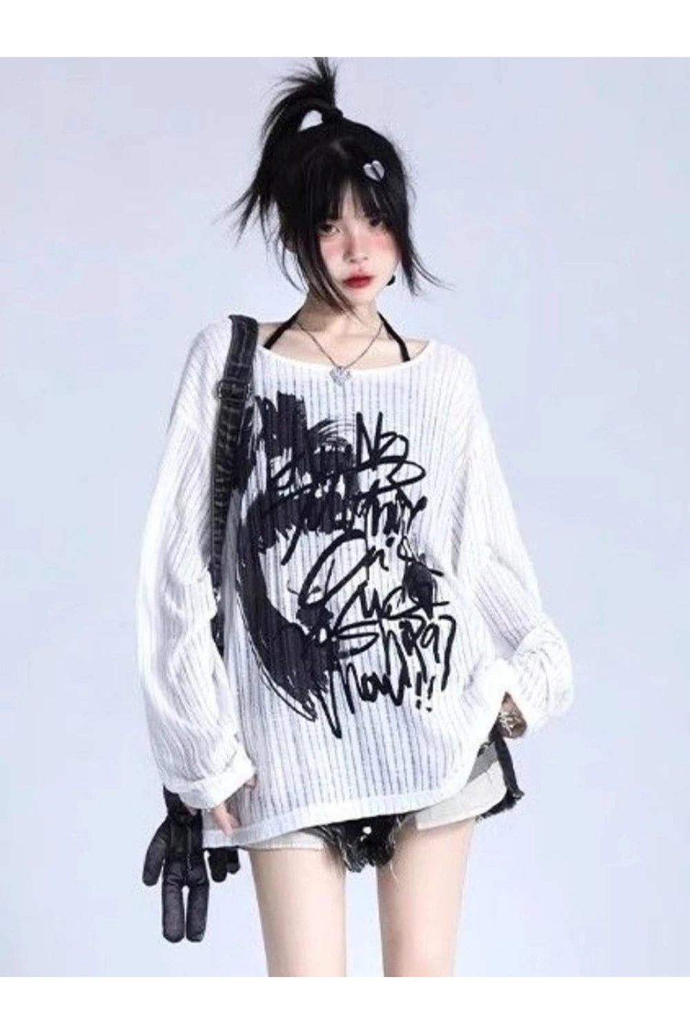 Y2K Fashion Graffiti Street Style Oversized Sweater for Trendy Looks