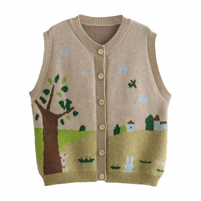 Y2K Fashion Grandma's House Button Up Vest - Retro 2000s Style Top