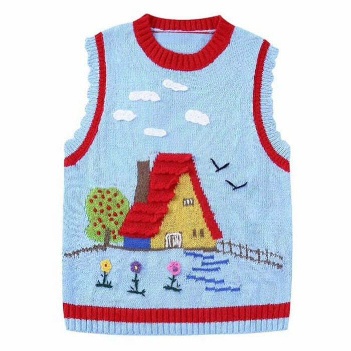 Y2K Fashion Grandma's House Knit Vest - Retro 2000s Style Essential