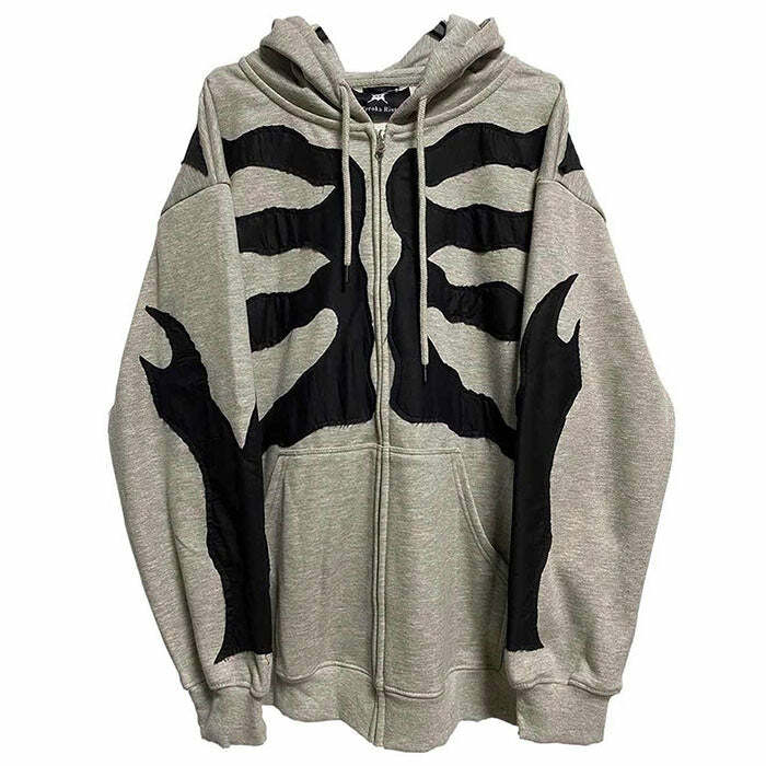 Y2K Fashion Grey Skeleton Hoodie - Trendy 2000s Style for Unique Looks