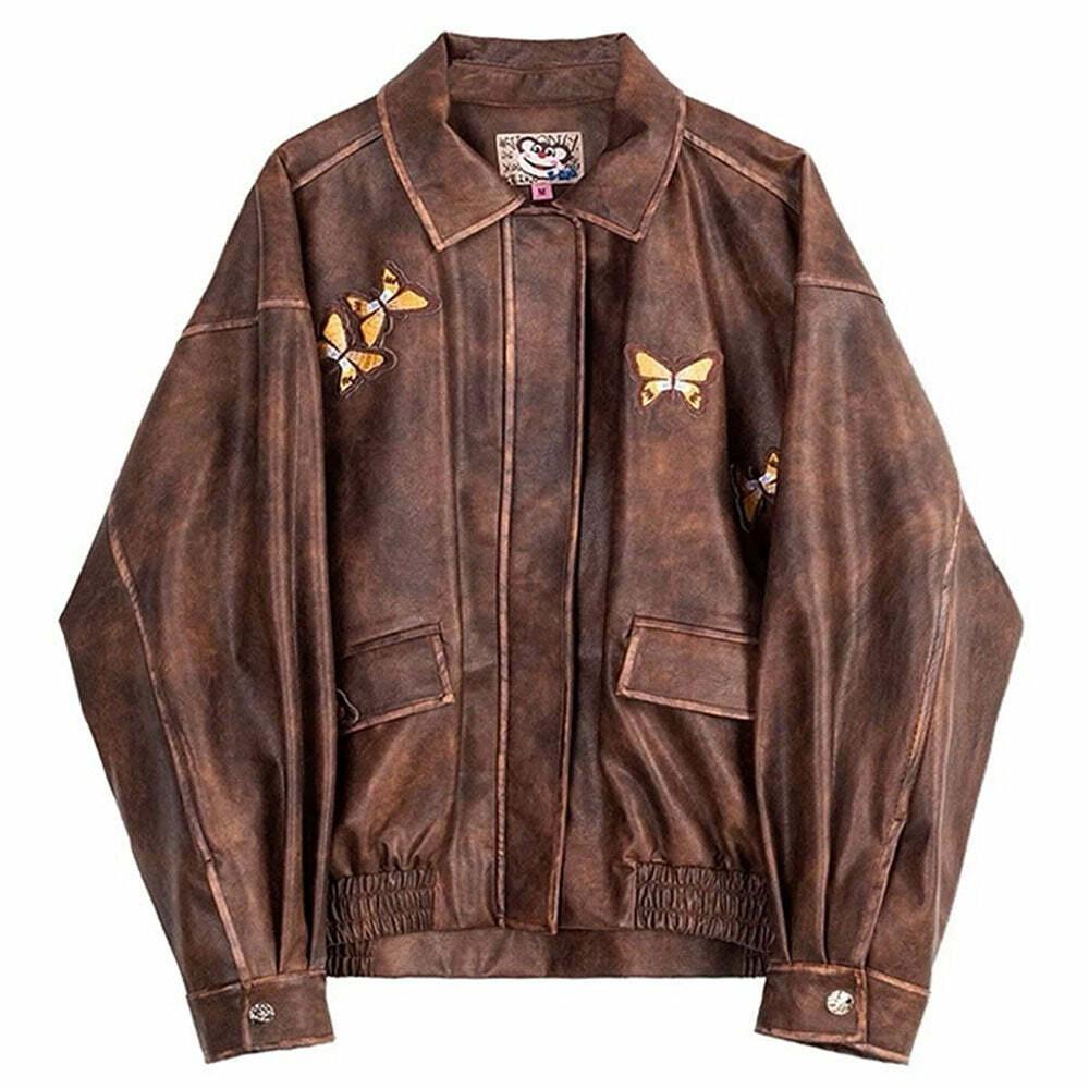 Y2K Fashion Grunge Aesthetic Butterfly Leather Jacket for Trendy Looks