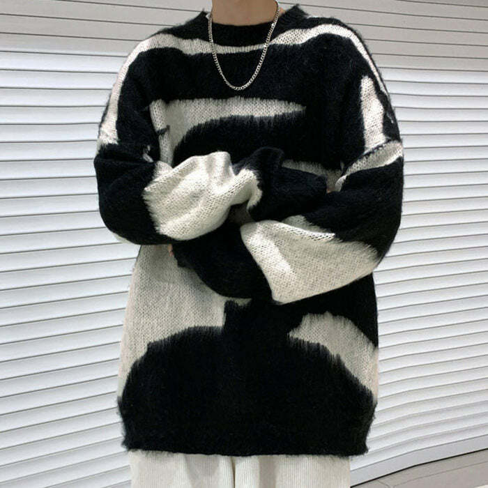 Y2K Fashion Grunge Aesthetic Fuzzy Sweater - 2000s Style Essential