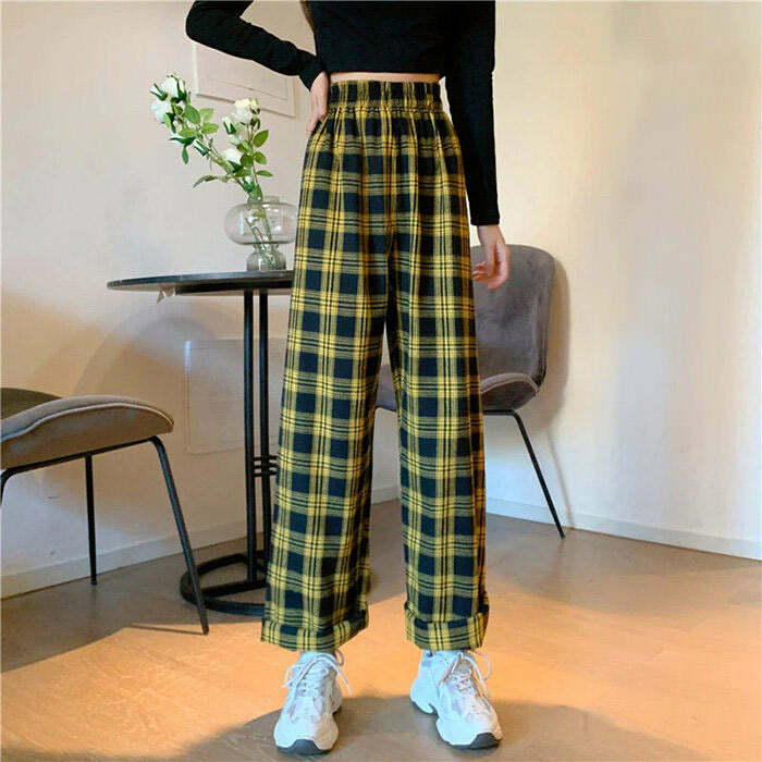 Y2K Fashion Grunge Aesthetic Plaid Pants - 2000s Style Statement