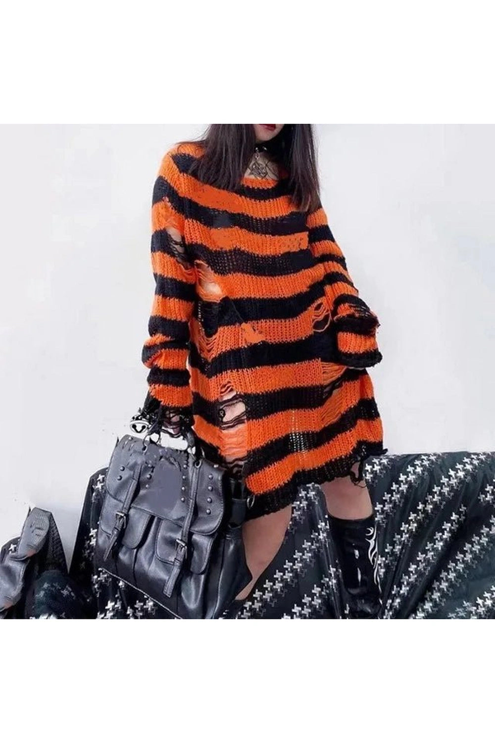 Y2K Fashion Grunge Candy Striped Sweater - Retro 2000s Style Top