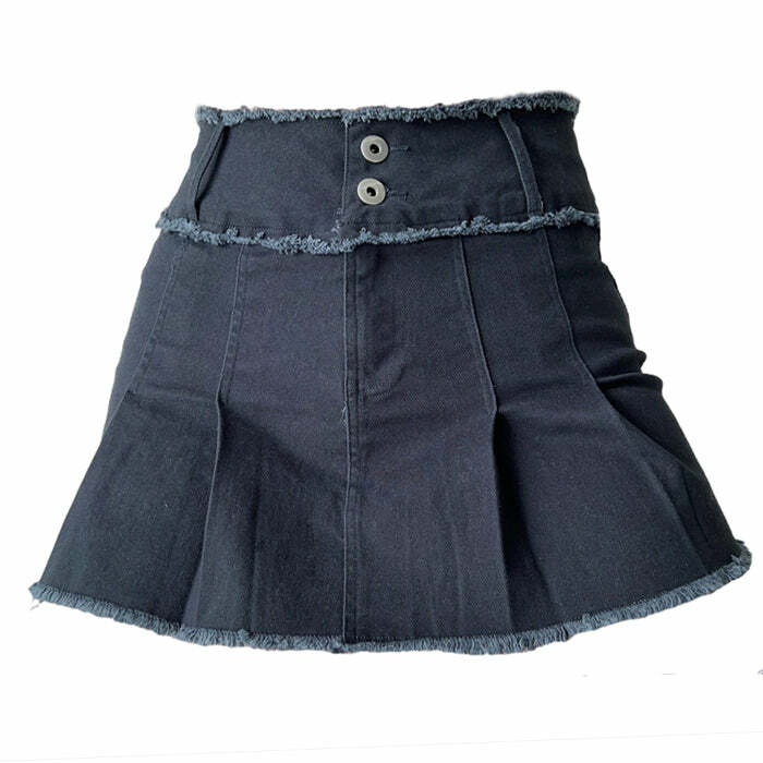 Y2K Fashion Grunge Denim Pleated Skirt - 2000s Style Essential