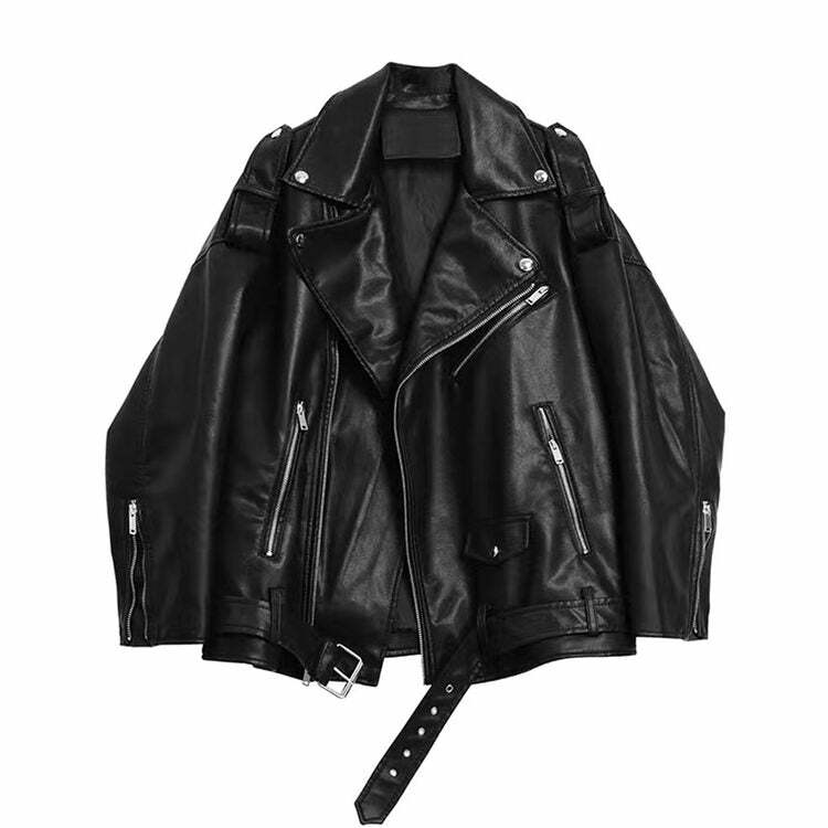 Y2K Fashion Grunge Leather Jacket - Iconic 2000s Style Outerwear