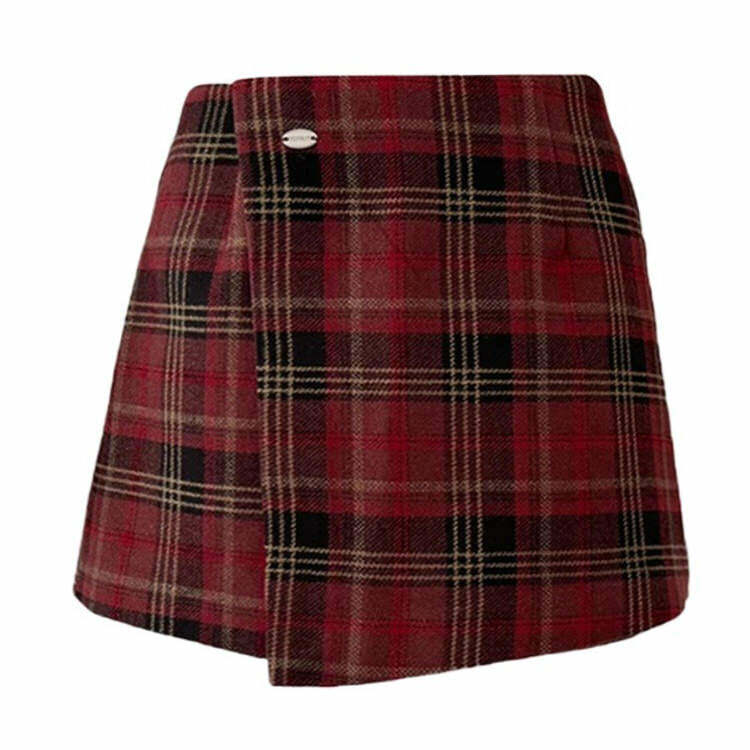 Y2K Fashion Grunge Plaid Wrap Skirt - 2000s Style Essential