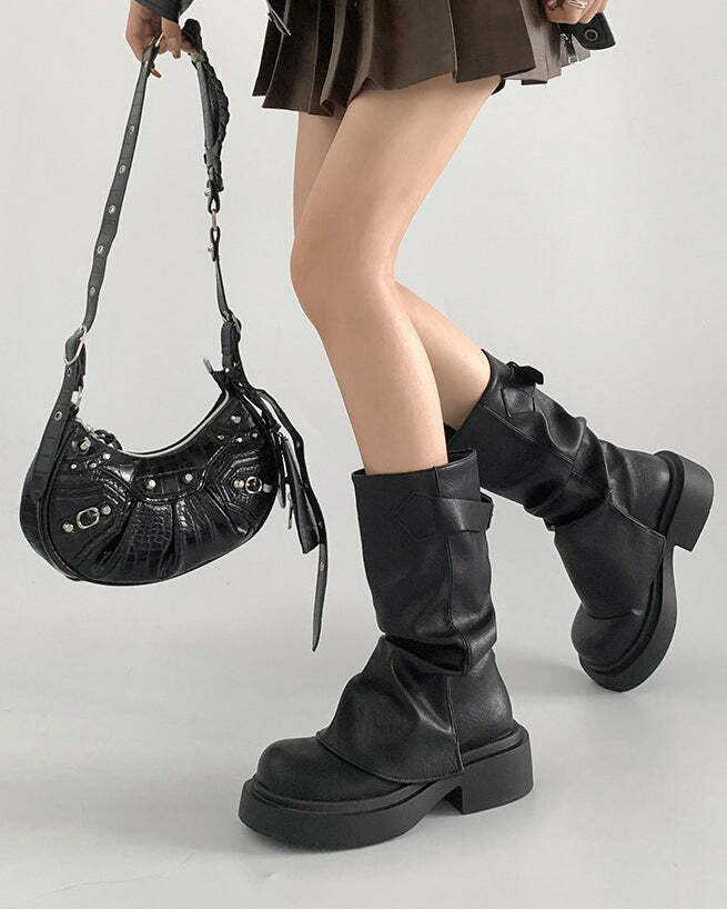 Y2K Fashion Grunge Style Slouch Boots - Trendy 2000s Aesthetic Footwear