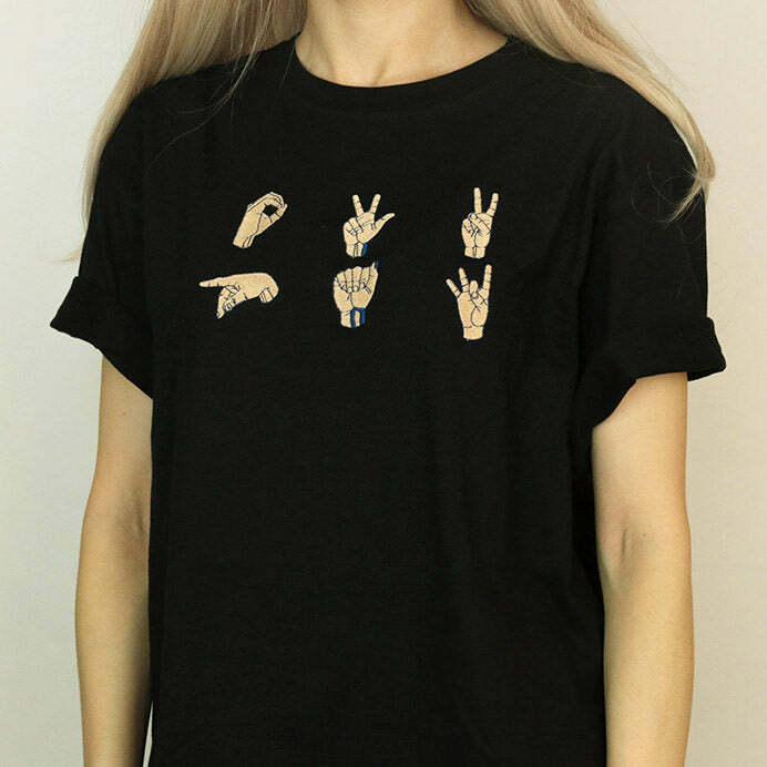 Y2K Fashion Hands Embroidered T-Shirt - Trendy 2000s Style, Size S