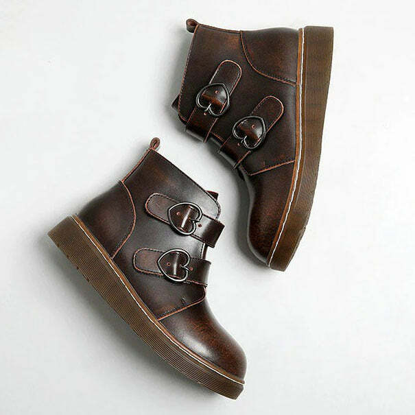 Y2K Fashion Heart Buckle Boots - Trendy 2000s Style Footwear