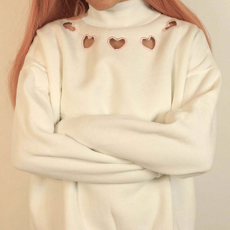 Y2K Fashion Heart Cut Out Sweatshirt - Trendy 2000s Style Top