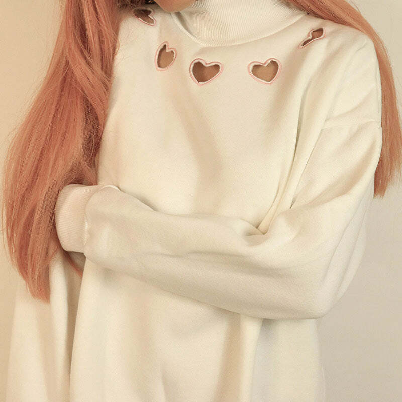 Y2K Fashion Heart Cut Out Sweatshirt - Trendy 2000s Style Top