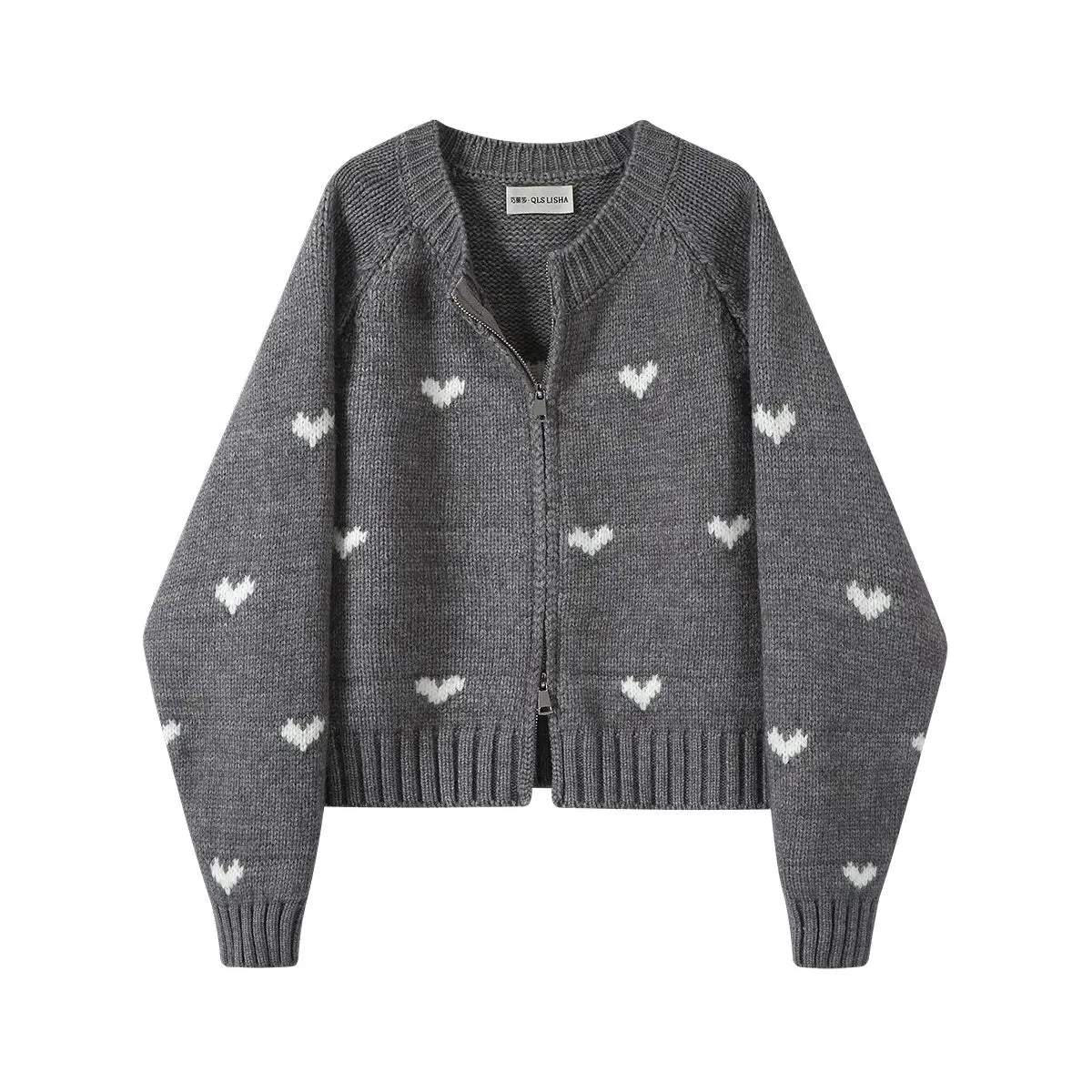 Y2K Fashion Heart Knit Zip Cardigan - Trendy 2000s Style Layering Piece