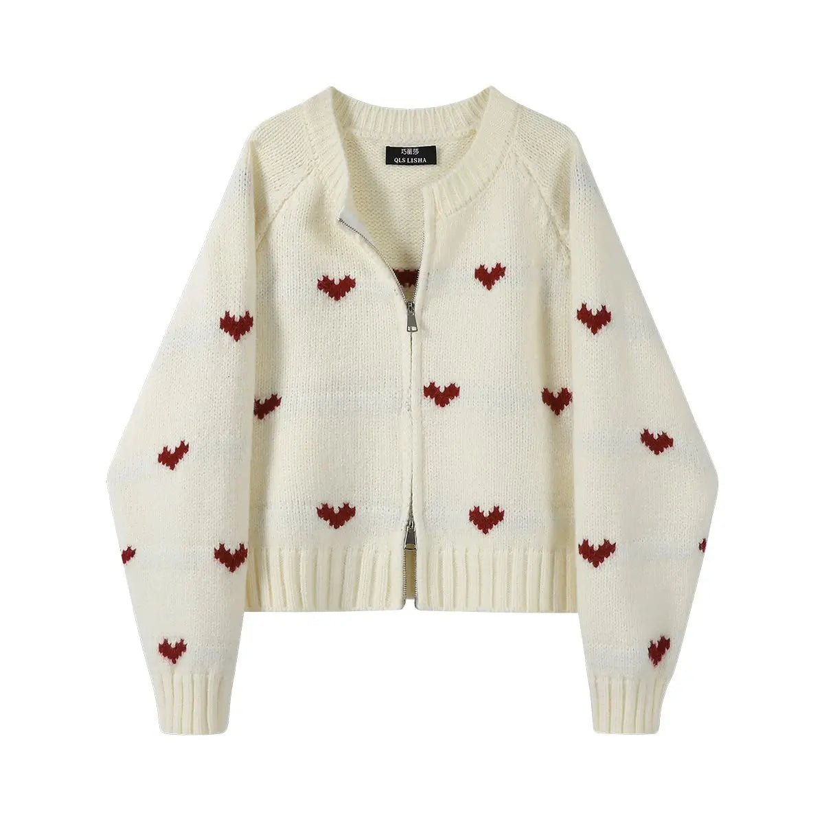 Y2K Fashion Heart Knit Zip Cardigan - Trendy 2000s Style Layering Piece