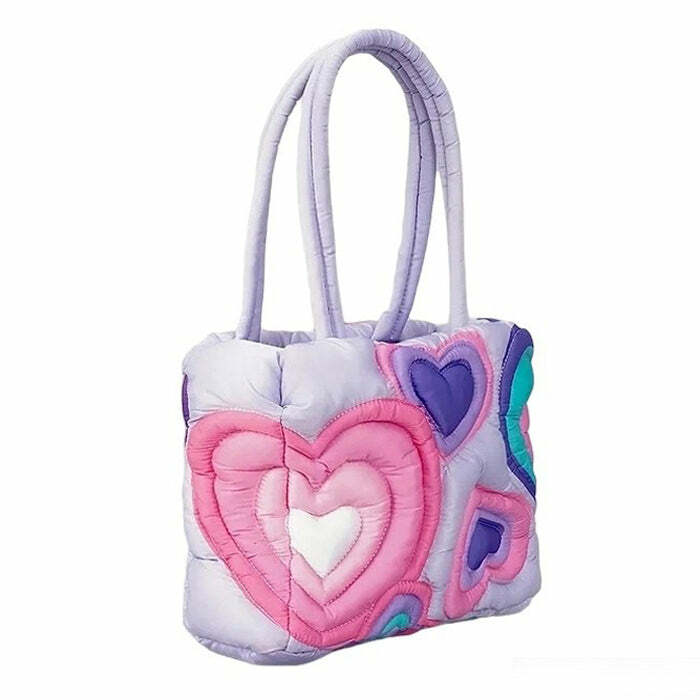 Y2K Fashion Heart Puffer Shoulder Bag - Trendy 2000s Style Accessory