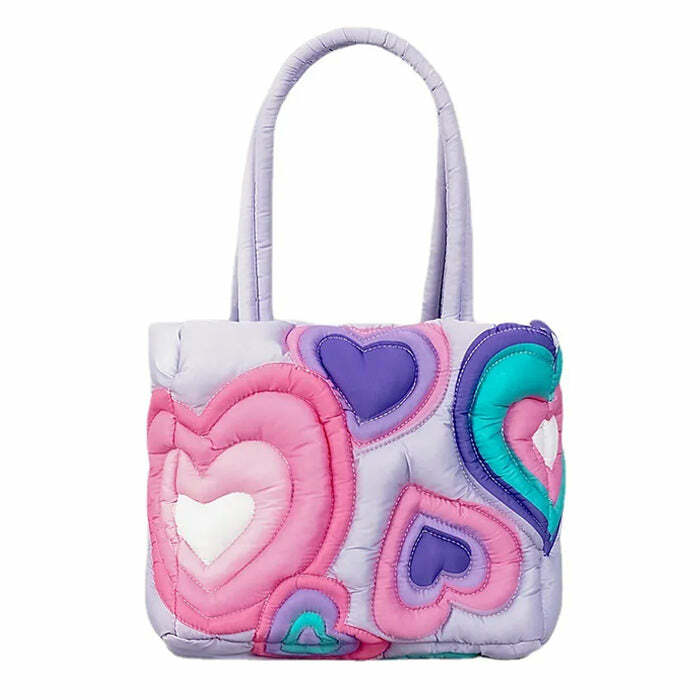 Y2K Fashion Heart Puffer Shoulder Bag - Trendy 2000s Style Accessory