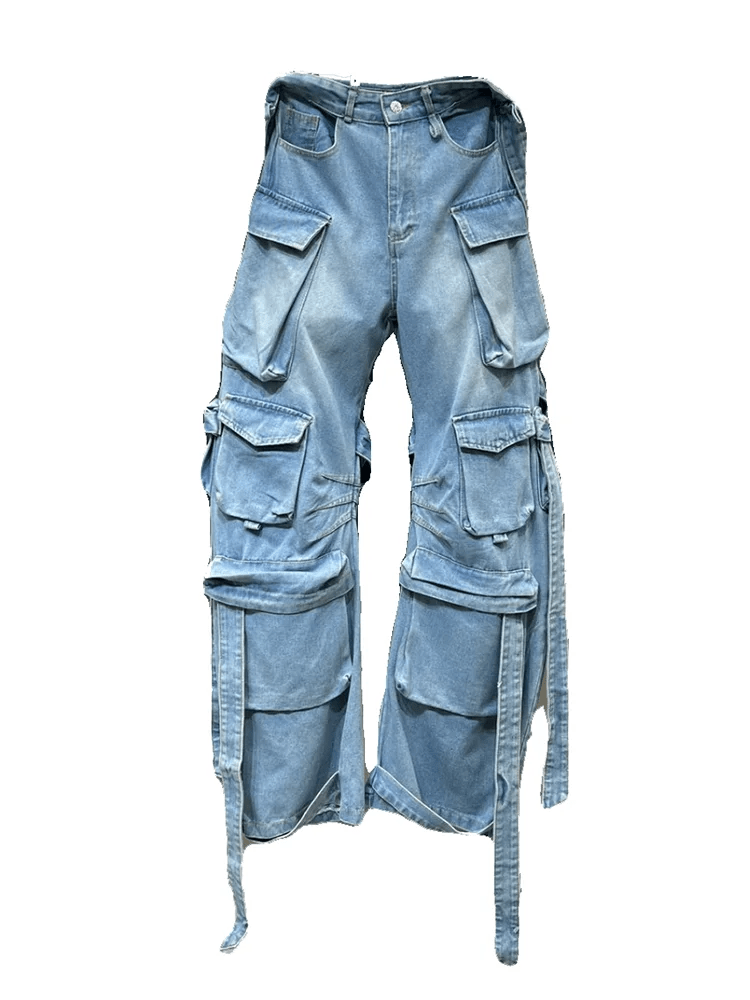 Y2K Fashion Heavy Duty Denim Cargo Pants - 2000s Style Essential