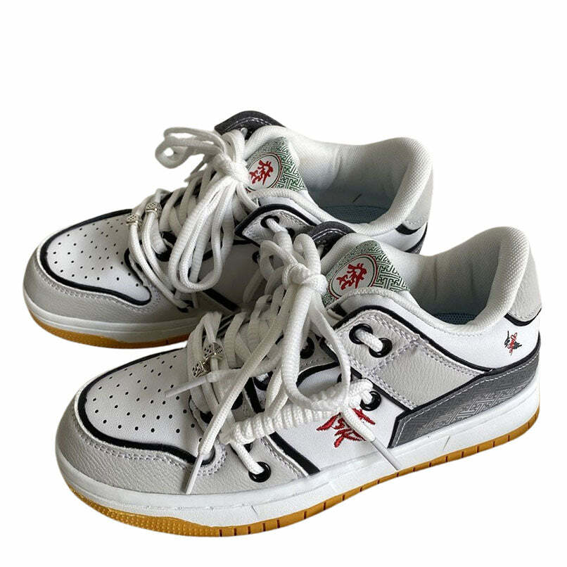 Y2K Fashion Hieroglyph Embroidery Aesthetic Sneakers for Trendy Looks