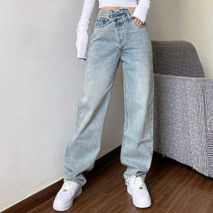 Y2K Fashion High Rise Straight Leg Jeans - 2000s Style Essential