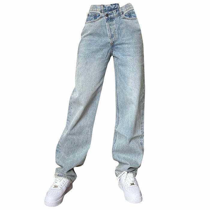 Y2K Fashion High Rise Straight Leg Jeans - 2000s Style Essential