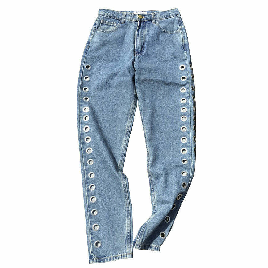 Y2K Fashion Holed Up Grommet Jeans - Trendy 2000s Style Pants