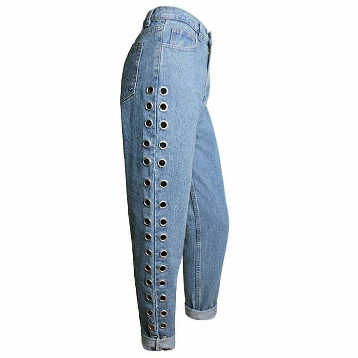 Y2K Fashion Holed Up Grommet Jeans - Trendy 2000s Style Pants