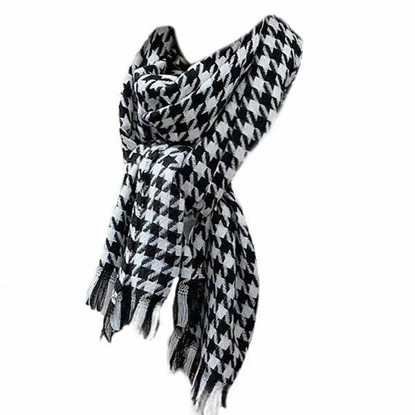 Y2K Fashion Houndstooth Scarf - Trendy 2000s Style Accessory