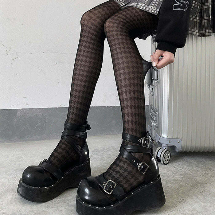 Y2K Fashion Houndstooth Tights - Trendy 2000s Style for Modern Looks