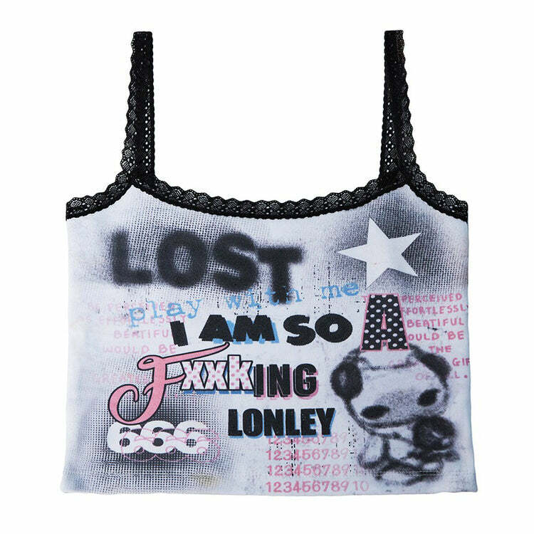 Y2K Fashion I Am So Lonely Skinny Tank - 2000s Style Essential