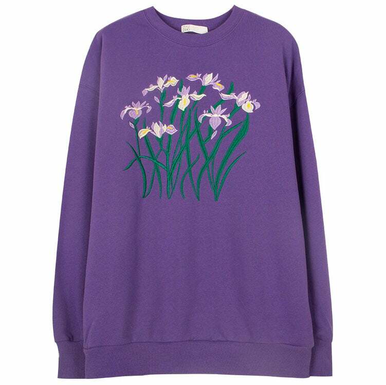 Y2K Fashion Iris Embroidery Sweatshirt - Trendy 2000s Style Top