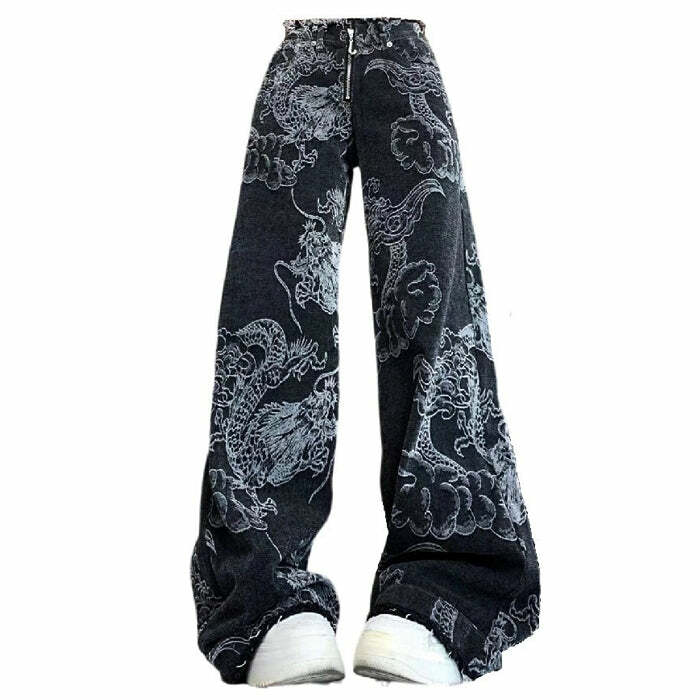 Y2K Fashion Japanese Dragon Aesthetic Jeans for Trendy Outfits