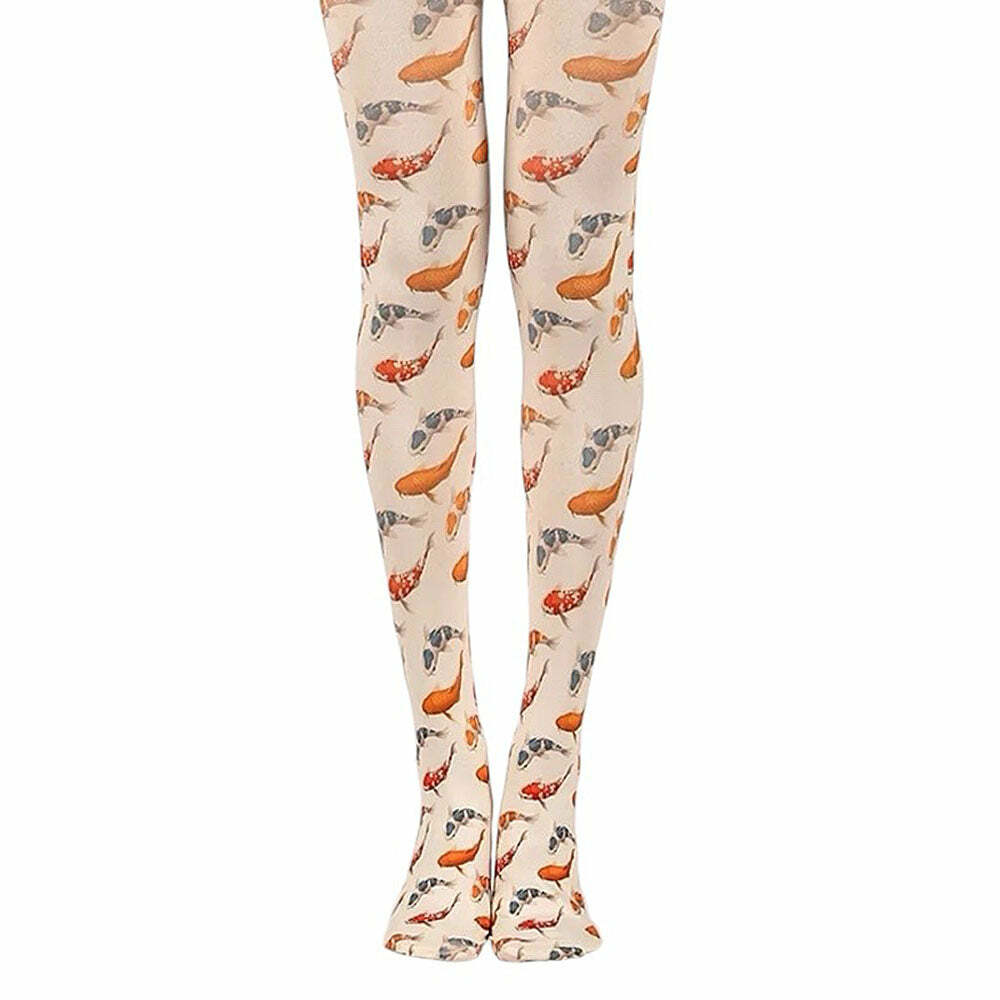 Y2K Fashion Koi Fish Print Aesthetic Tights for Trendy Outfits