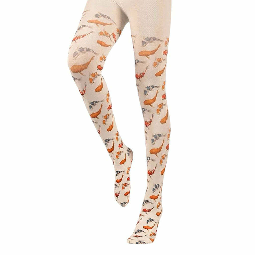 Y2K Fashion Koi Fish Print Aesthetic Tights for Trendy Outfits