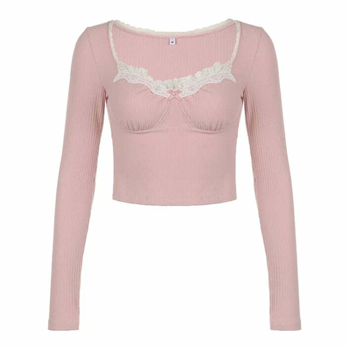 Y2K Fashion Lace Pink Top - 2000s Style Aesthetic for Trendy Looks