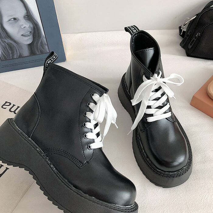 Y2K Fashion Lace Up Ankle Boots - Trendy 2000s Style Footwear