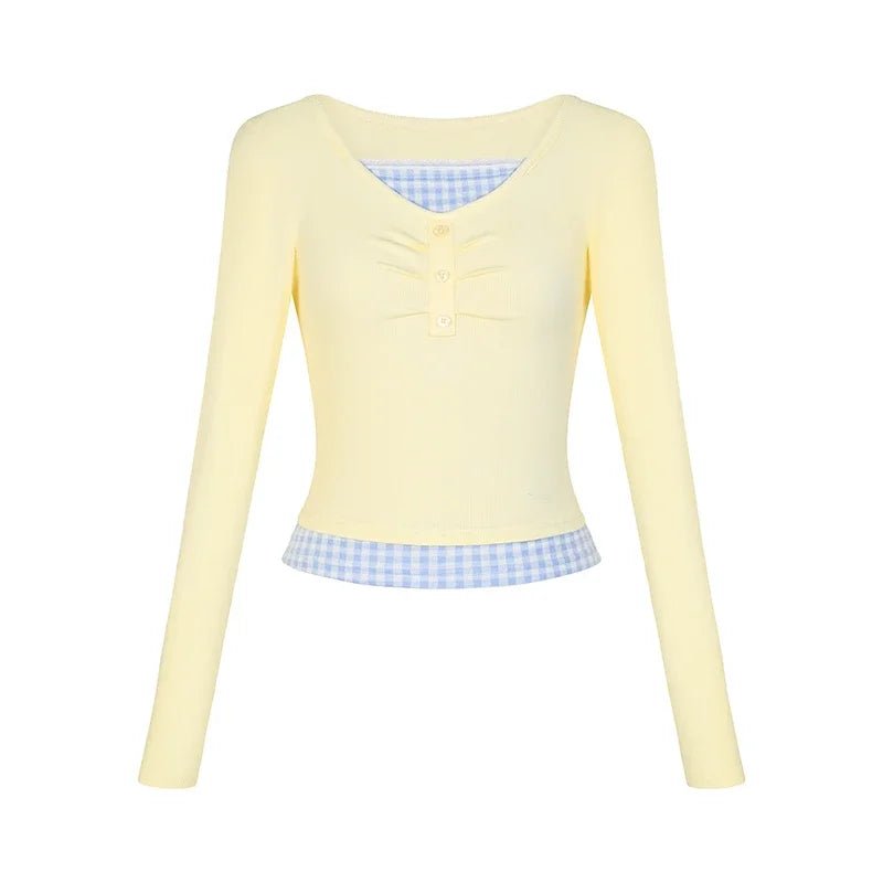 Y2K Fashion Lemon Gingham Layered Top - Trendy 2000s Style Outfit