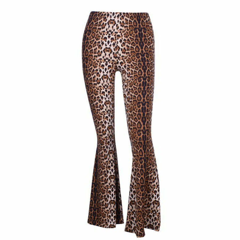 Y2K Fashion Leopard Flared Trousers - Trendy 2000s Style Pants