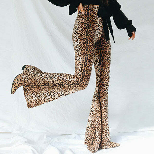 Y2K Fashion Leopard Flared Trousers - Trendy 2000s Style Pants