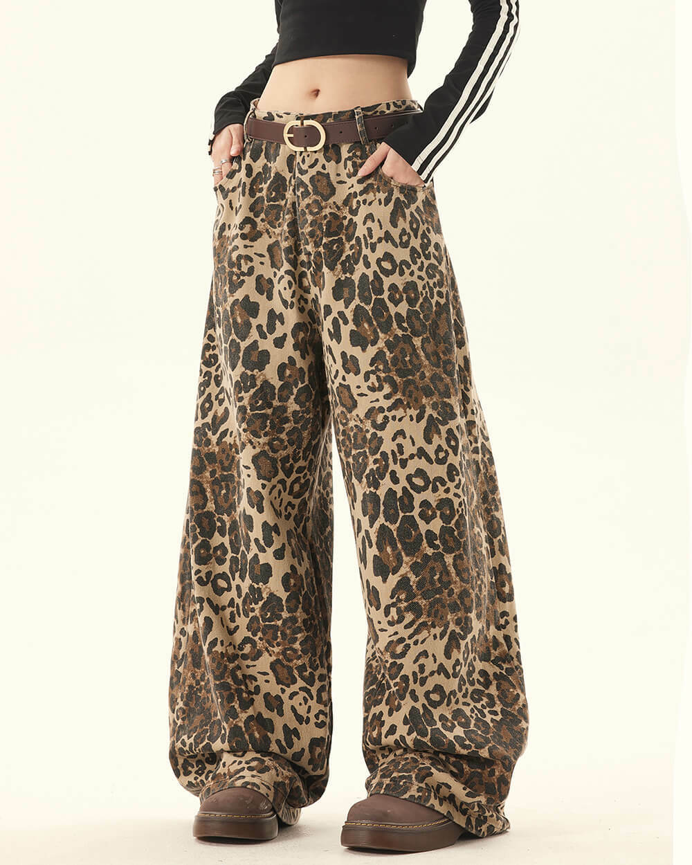 Y2K Fashion Leopard Print Wide-Leg Pants - 2000s Style Statement